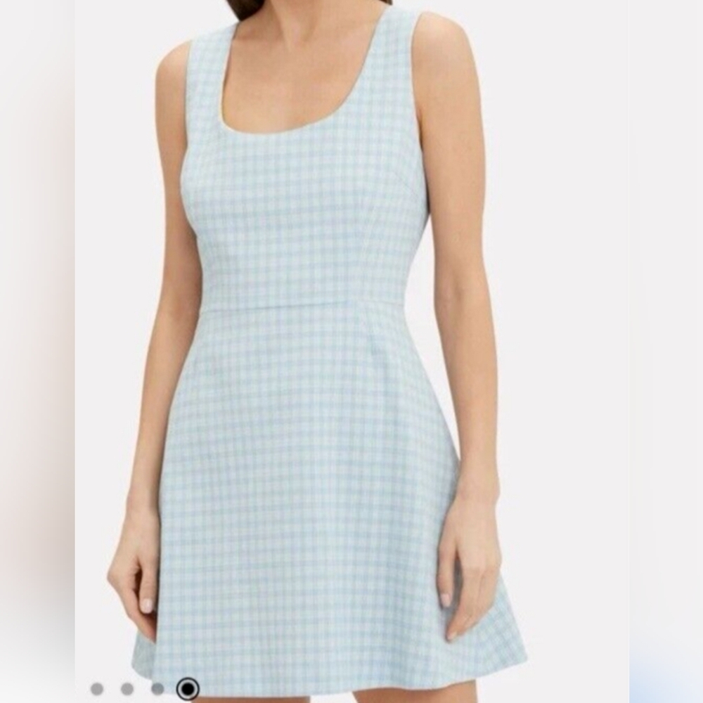 Sara Battaglia Checked Stretch Cotton Cloque A-Line Sleeveless Dress Blue sz 46 - Picture 2 of 7